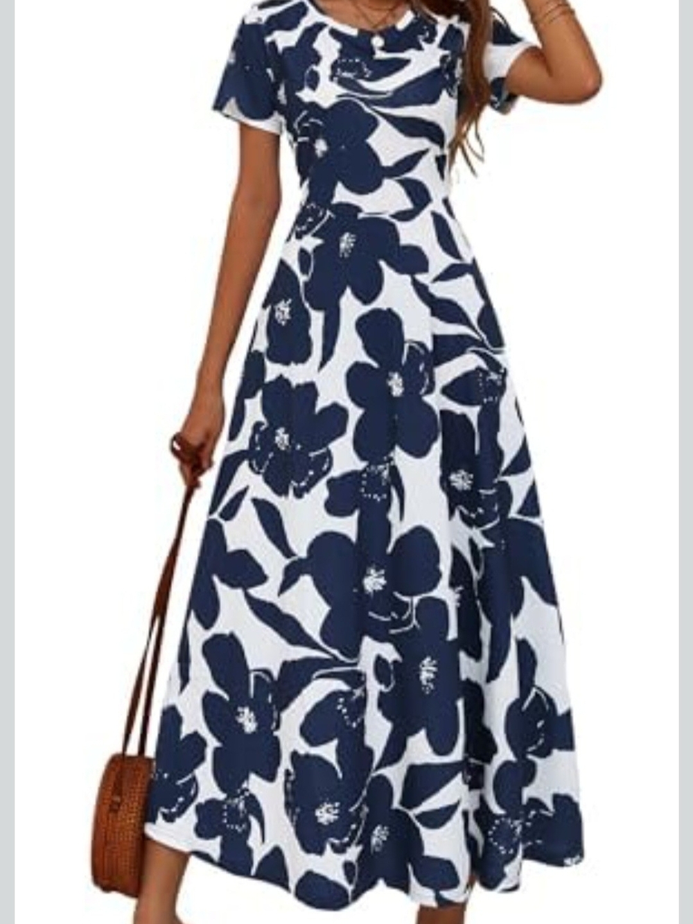 Women’s Navy Floral Maxi Dress - Elegant Summer Fit - Picture 2 of 7